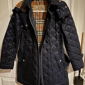 Burberry Baughton Quilted Coat in Navy Size Small